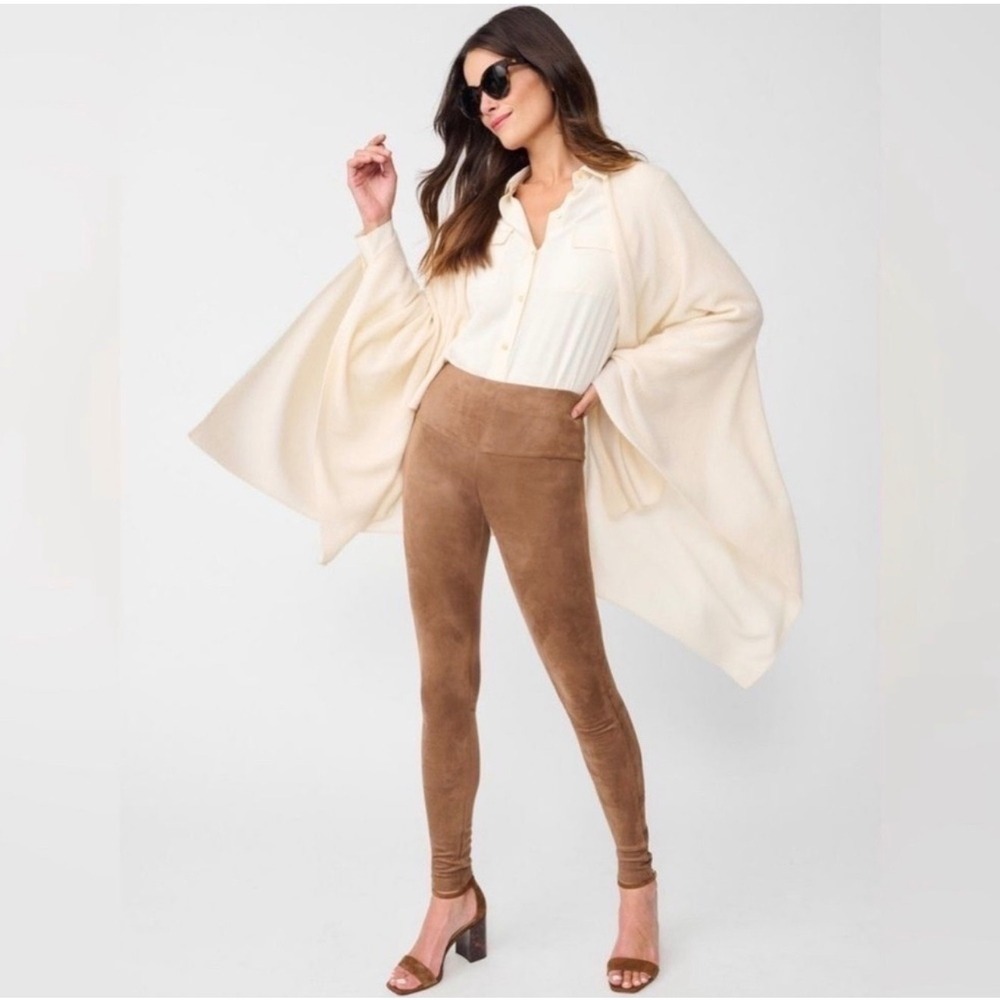 J.McLaughlin Lori Faux Suede Leggings Womens Tan Wide Waistband Preppy Size M
